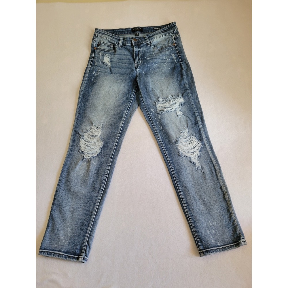 Judy Blue Boyfriend‎ Fit Distressed Jeans Medium Wash Paint Splatter 9/29